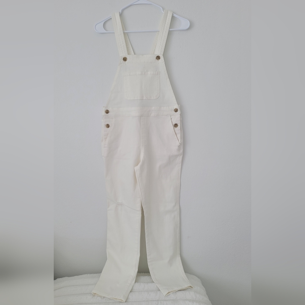 Pilcro and the Letterpress By Anthropologie Off White Jeans Overalls Size 26 - Picture 3 of 11